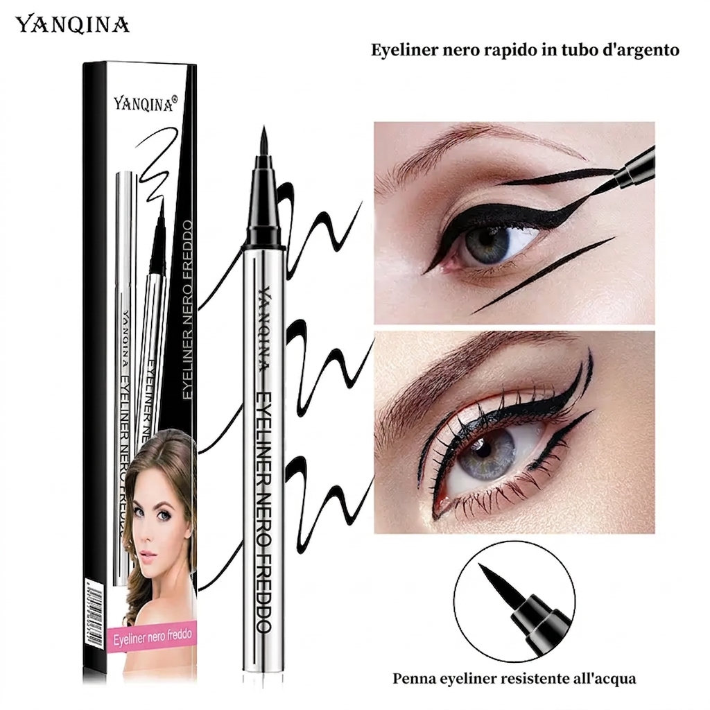 Colore Nero – Eyeliner nero YANQINA a lunga durata – Impermeabile, vegano e dall'applicazione scorrevole (24 ore)