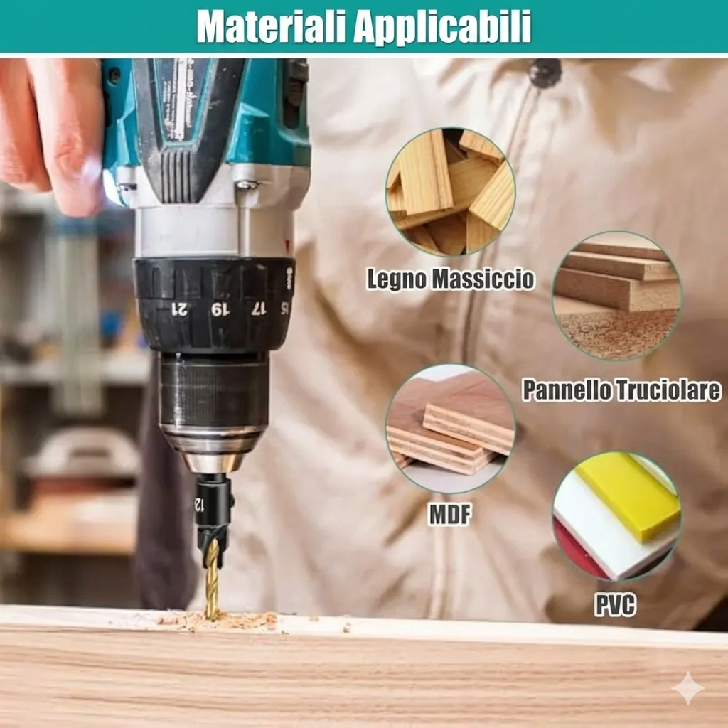 Foratura Precisa Set Punte Trapano Legno con Fermaprofondità