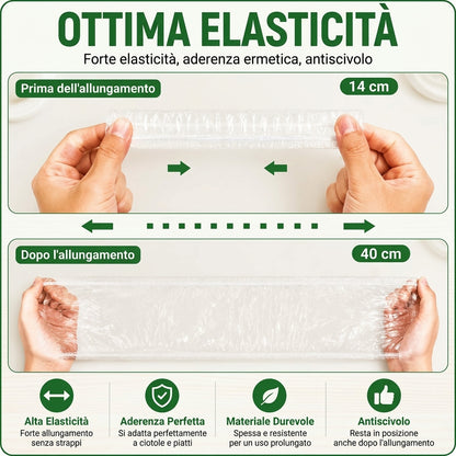 Coperture Elastiche Monouso per Alimenti, 100 Pezzi Sicure