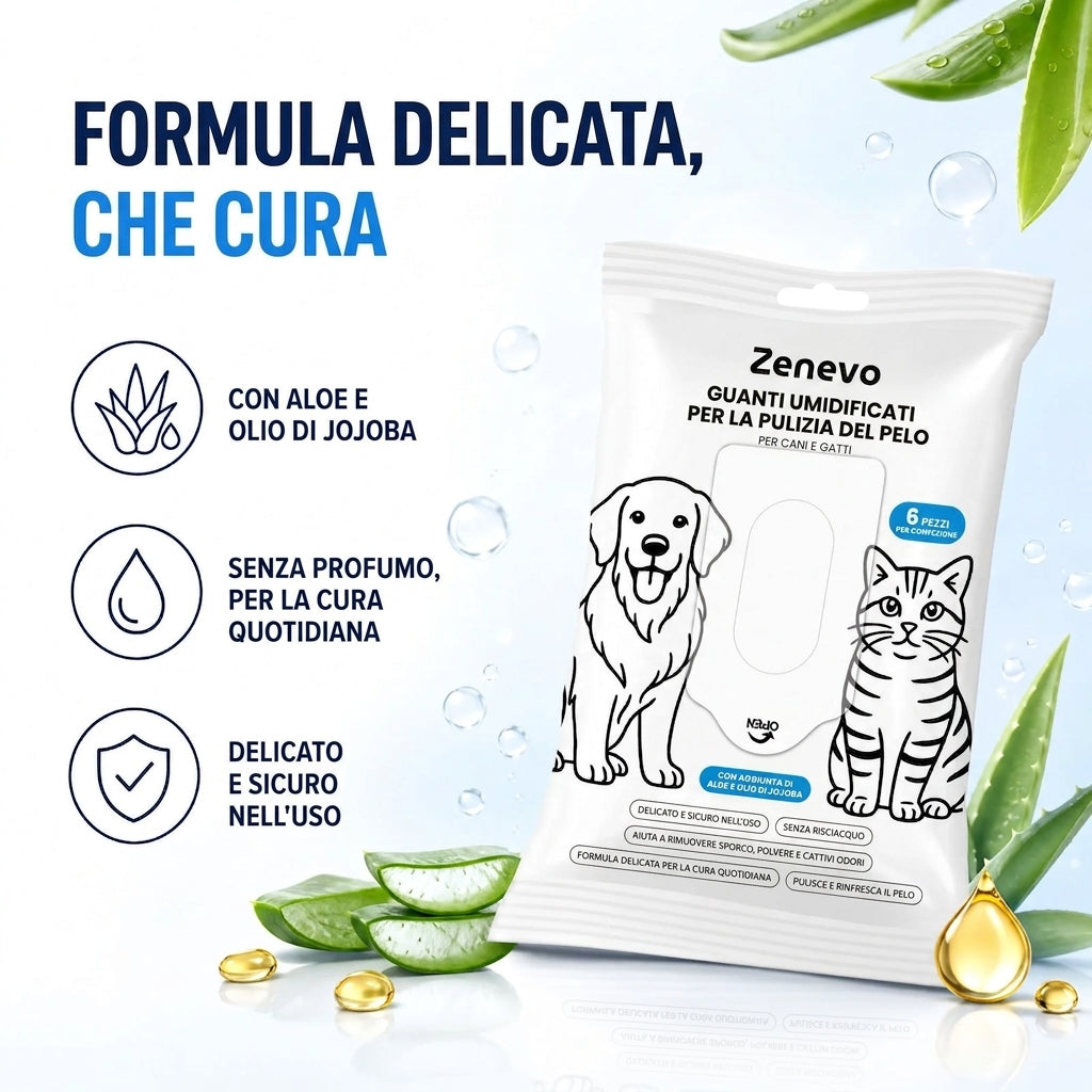 Confezione da 6 - Guanti per lavare cani e gatti