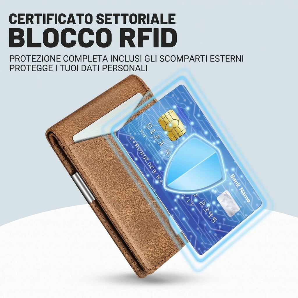 Portafoglio Uomo Slim Bifold Pelle Minimalista Antigraffio RFID