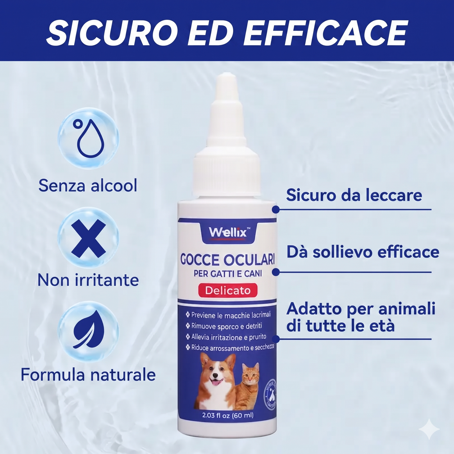 Sollievo Oculare Gocce per Cani e Gatti Trattamento Allergie