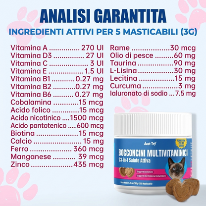 Supporto completo per gatti con multivitaminici 23 in 1 e taurina - 300 bocconcini