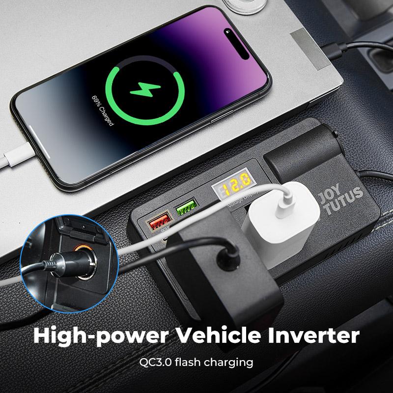 Convertitore 12-24V a 220V con USB QC3.0 e design compatto