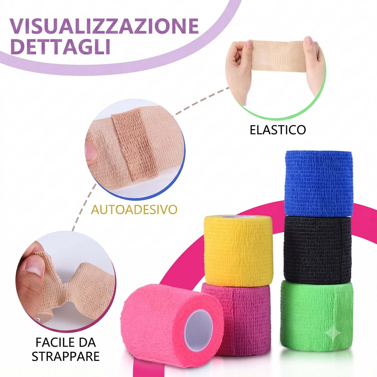 Confezione da 10 - Supporto Elastico Traspirante per Caviglia e Gomito, Autoadesivo