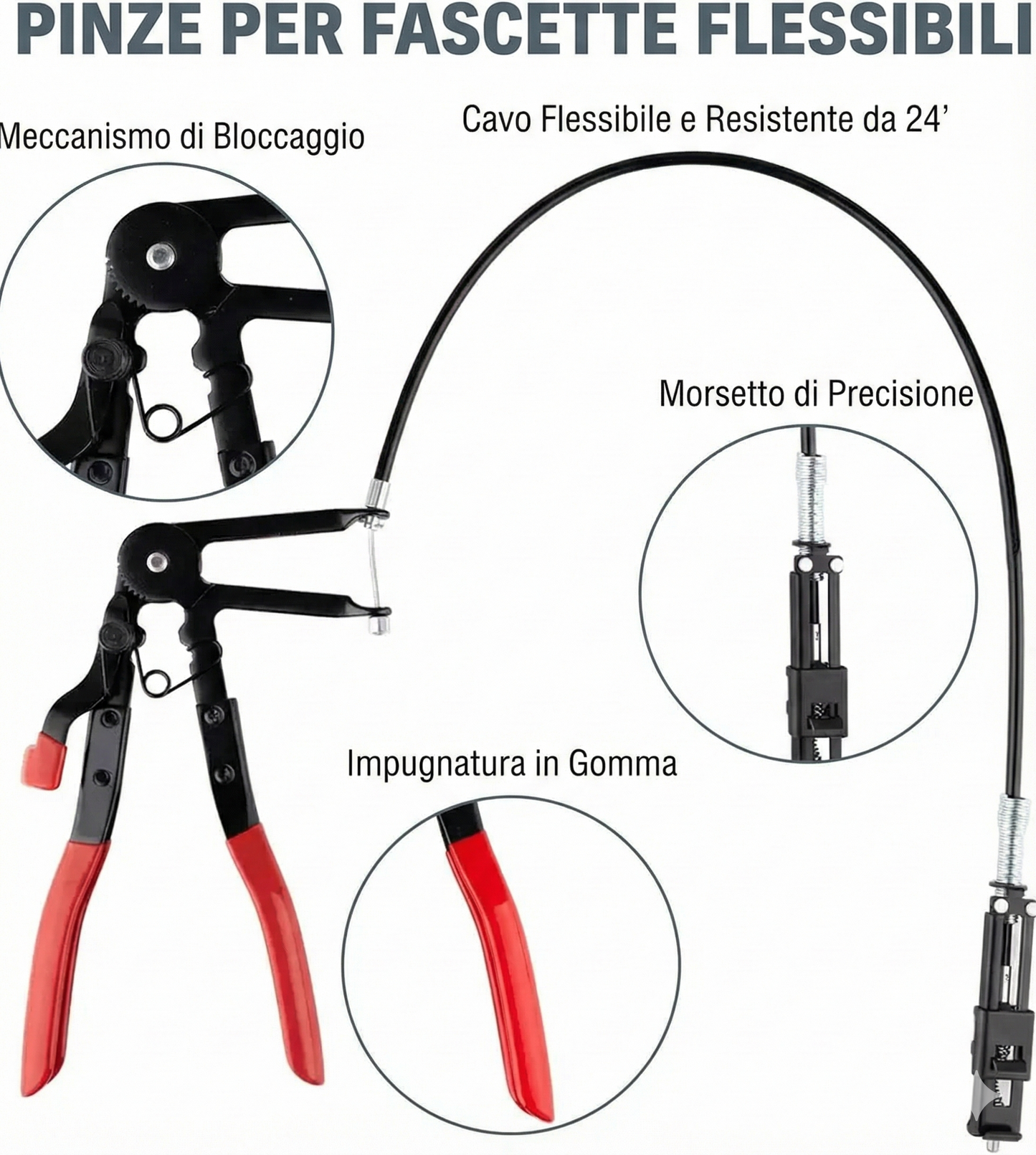 Set di pinze per fascette stringitubo - a braccio lungo (9 pezzi)