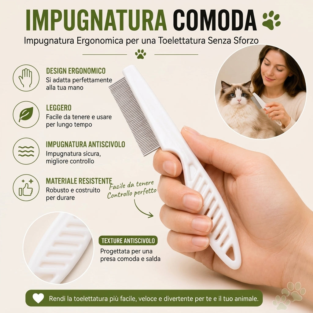 Rimozione Pelo Antipulci Pettine in Acciaio Inox per Animali
