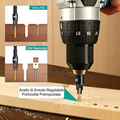 Foratura Precisa Set Punte Trapano Legno con Fermaprofondità