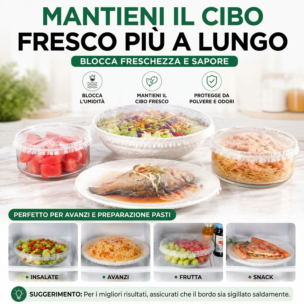 Coperture Elastiche Monouso per Alimenti, 100 Pezzi Sicure