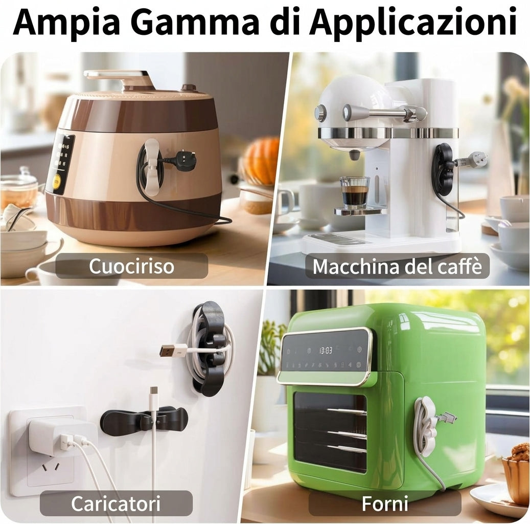 Organizzatore Cavi Cucina con Ganci Silicone e Colla 3M