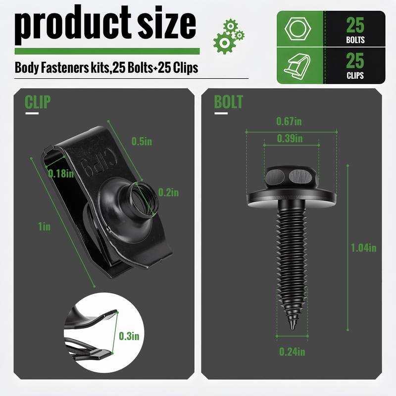 Kit Fissaggio Auto 50 Pezzi Bulloni e Clip Universali Neri