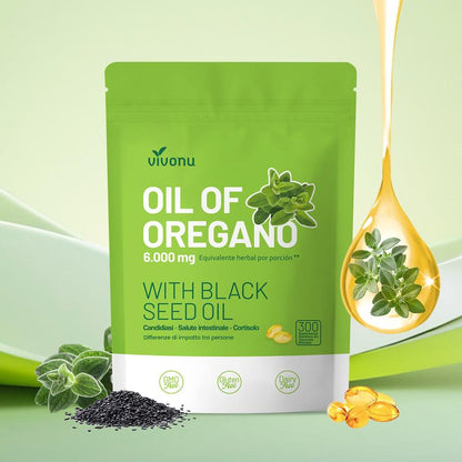 VivoNu Olio di origano 300 capsule con olio di semi neri | Antiossidanti naturali per il benessere fisico | Supporto nutrizionale | Integratore alimentare commestibile a base di sostanze vegetali altamente efficaci