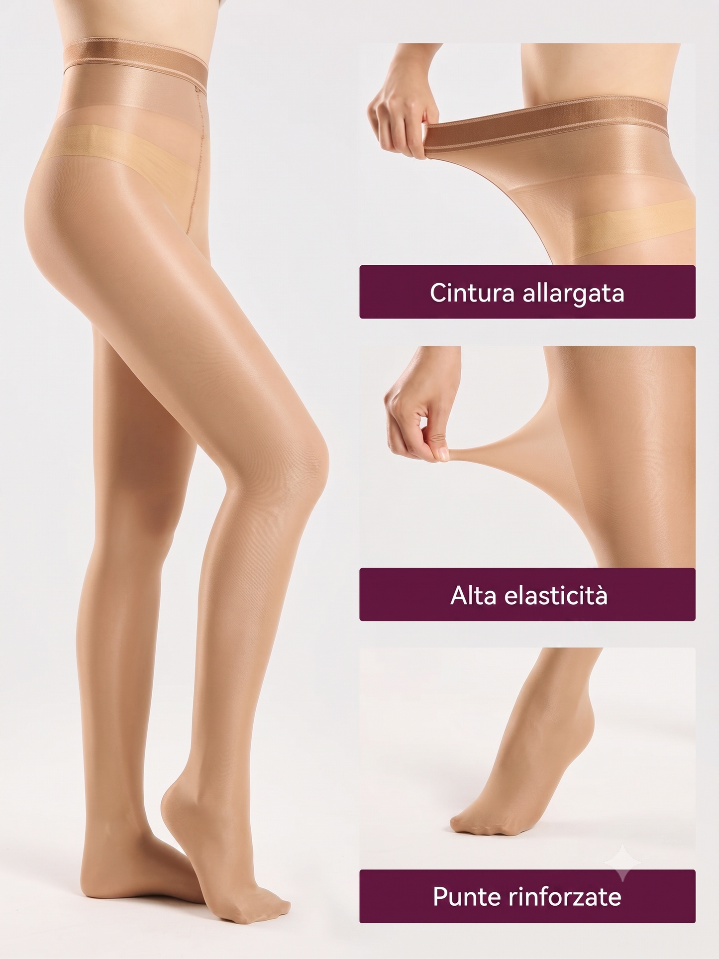 Effetto lucido ultra brillante con calze a vita alta donna