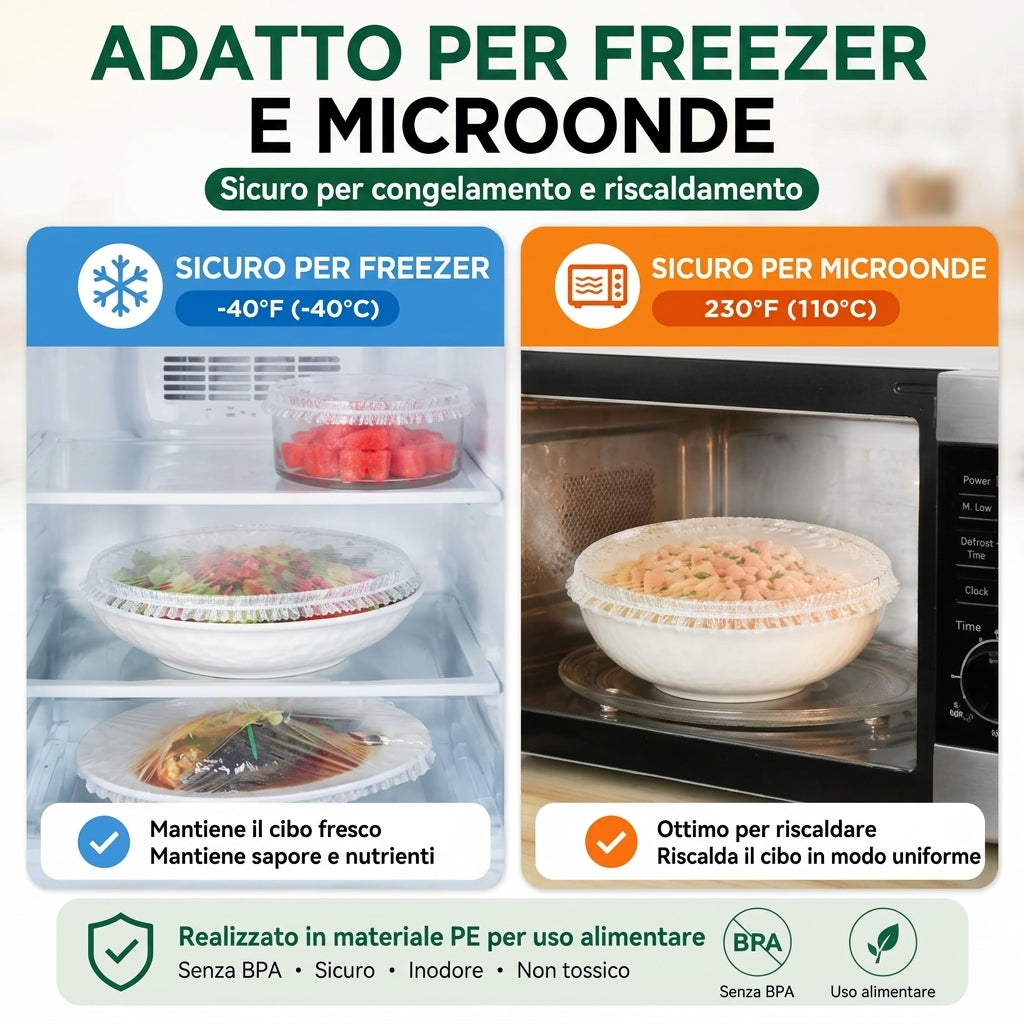 Coperture Elastiche Monouso per Alimenti, 100 Pezzi Sicure
