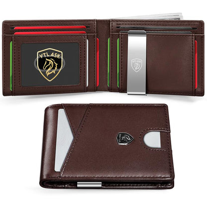 Portafoglio Uomo Slim Bifold Pelle Minimalista Antigraffio RFID