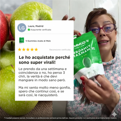 Elimina gonfiore, fame nervosa e guarisci il tuo intestino con le V-Gummies all'aceto di mele.