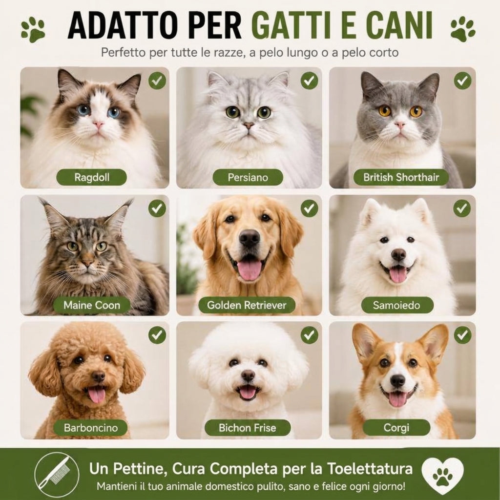 Rimozione Pelo Antipulci Pettine in Acciaio Inox per Animali