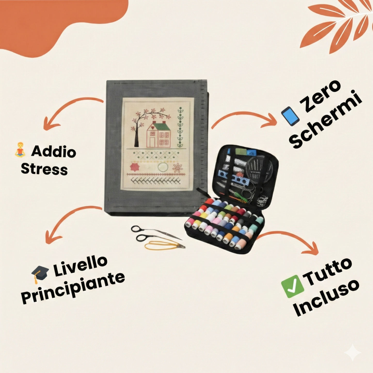 Libro di ricamo antistress: kit completo con oltre 60 disegni