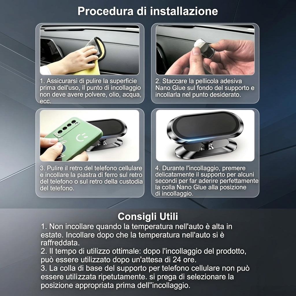 Confezione da 2 - Supporto Auto Magnetico Universale con Rotazione 360° e Ventosa