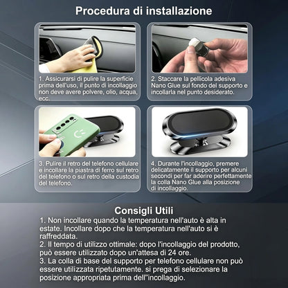 Confezione da 2 - Supporto Auto Magnetico Universale con Rotazione 360° e Ventosa