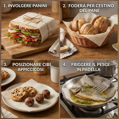 Foglio Carta Forno Antiaderente Rettangolare 100 Pz Resistenti (20 × 25 cm)