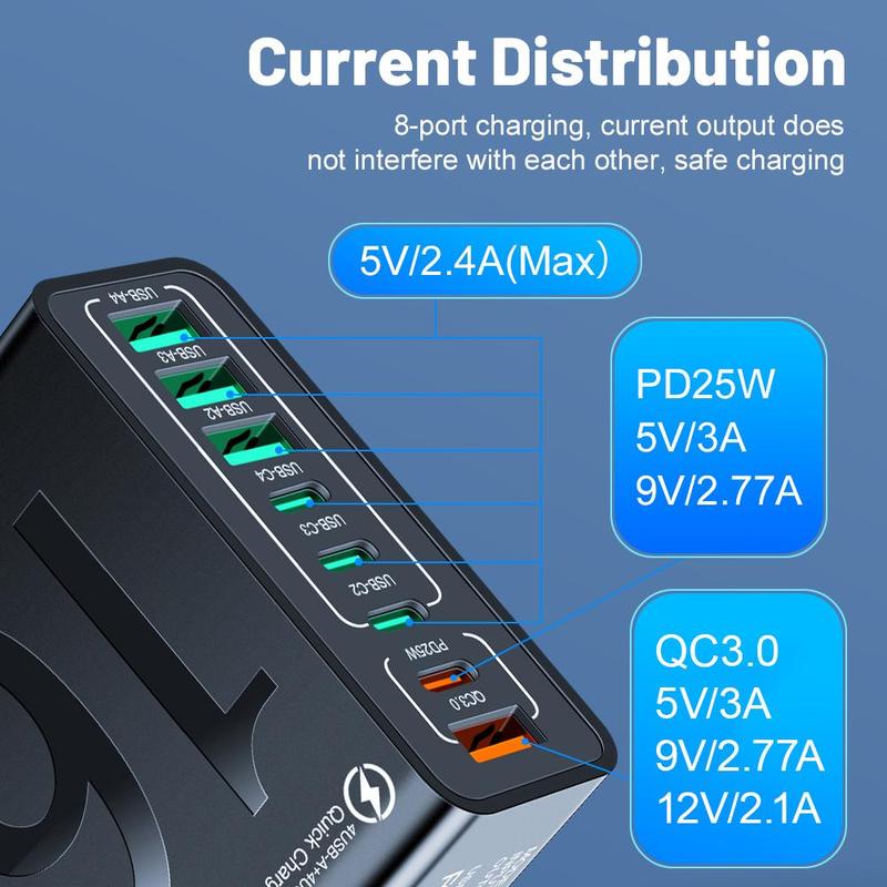 Ricarica Veloce Hub USB 8 Porte Multiporta USB-C e USB-A