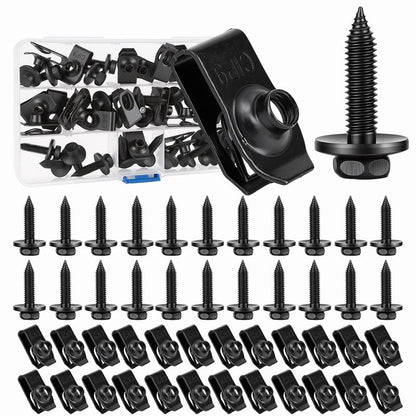 Kit Fissaggio Auto 50 Pezzi Bulloni e Clip Universali Neri