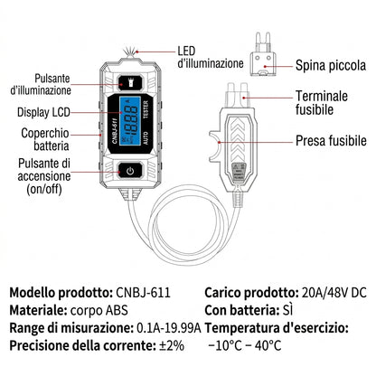 Tester Circuiti DC 48V Compatto con Batteria 23A 12V Impermeabile