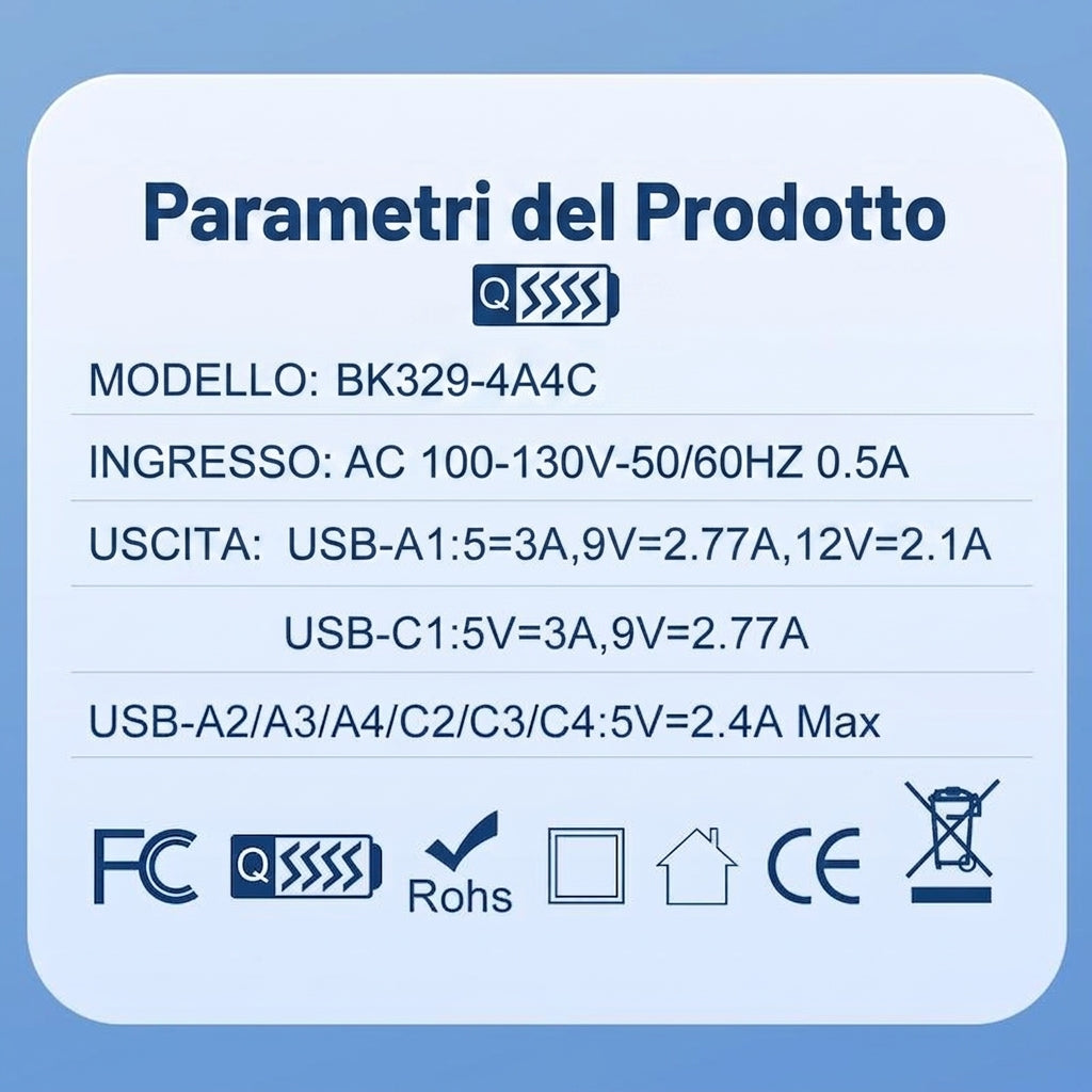 Ricarica Veloce Hub USB 8 Porte Multiporta USB-C e USB-A
