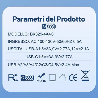 Ricarica Veloce Hub USB 8 Porte Multiporta USB-C e USB-A