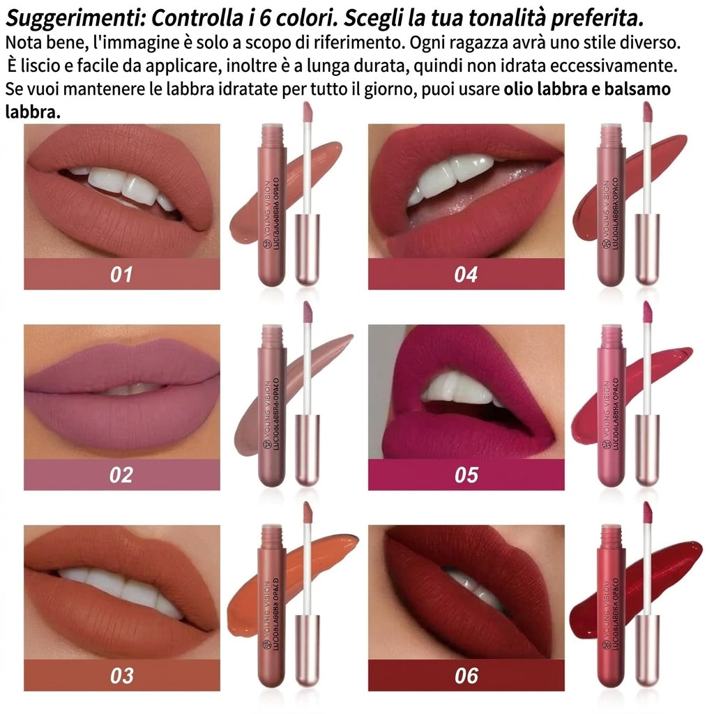 Confezione da 6 - Lunga Durata Lucidalabbra Liquido Effetto Velluto Satinato Kit