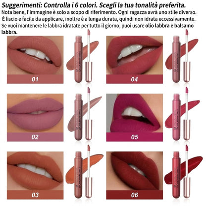 Confezione da 6 - Lunga Durata Lucidalabbra Liquido Effetto Velluto Satinato Kit