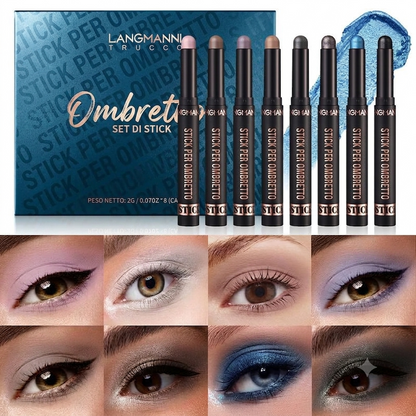Ombretti Mat e Luminosi in Stick 8 Pezzi Waterproof Pigmentati