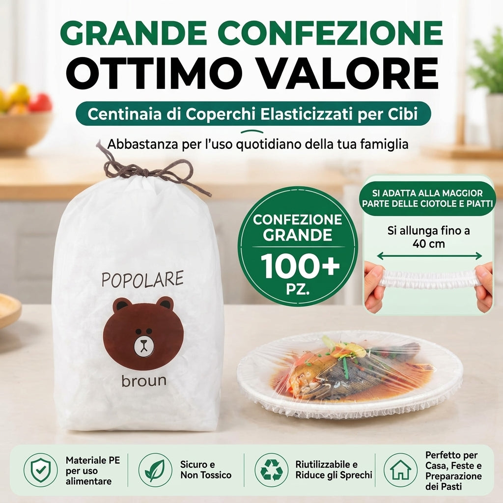 Coperture Elastiche Monouso per Alimenti, 100 Pezzi Sicure