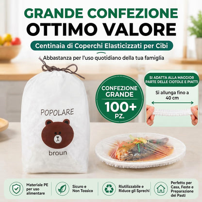 Coperture Elastiche Monouso per Alimenti, 100 Pezzi Sicure