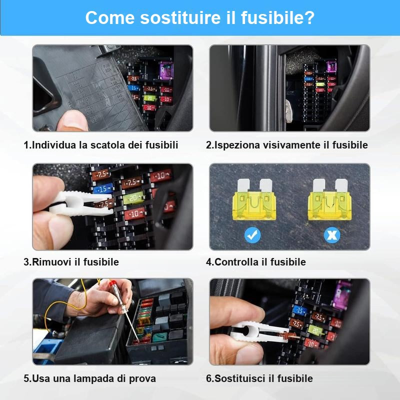 Protezione Sovraccarico Fusibili Auto Zincati Set Colorato 306 Pezzi