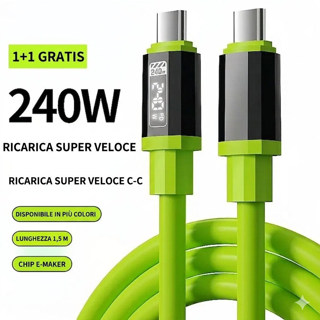 Colore Verde - Ricarica Veloce Cavo Dati 240W Compatibile Apple e Type-C