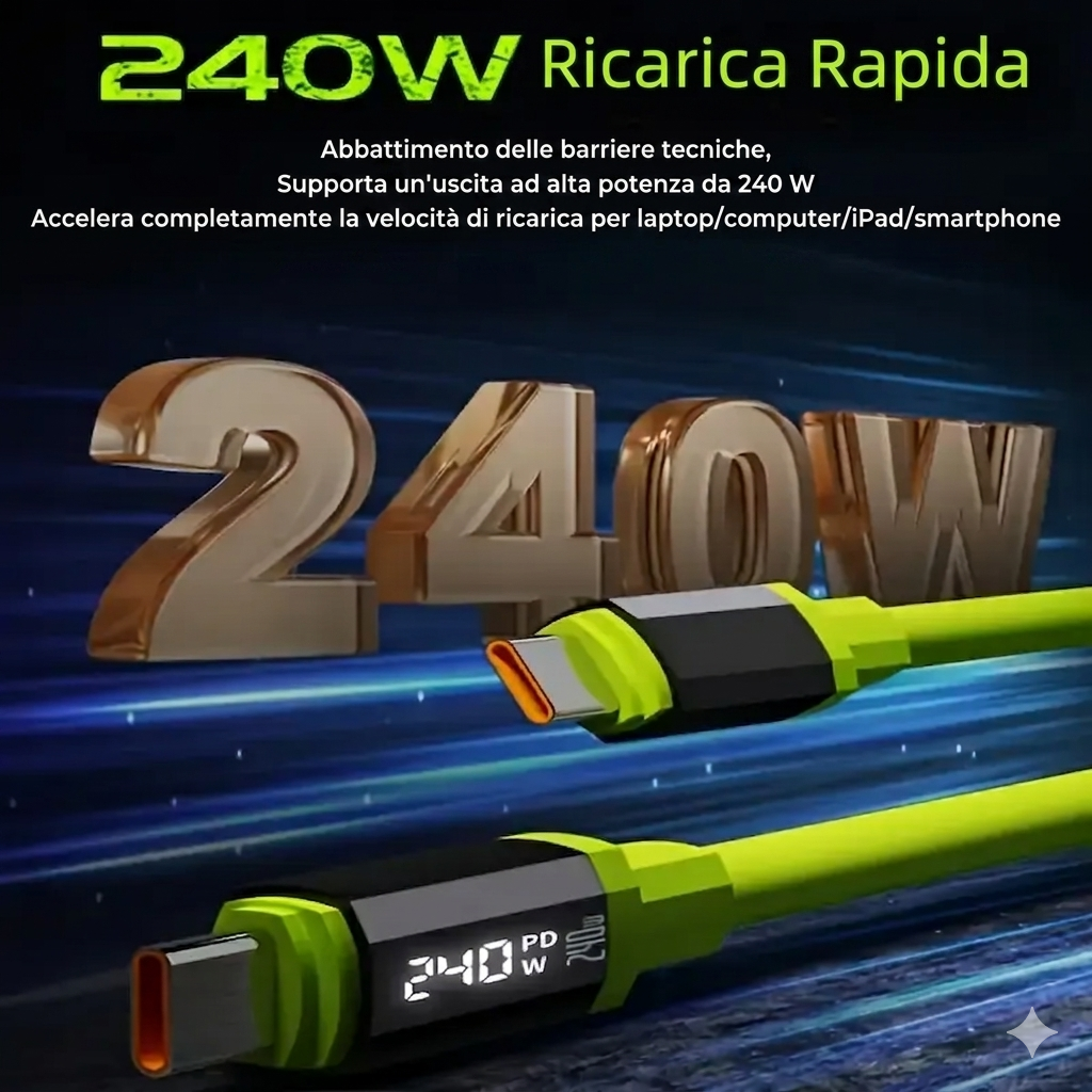 Colore Verde - Ricarica Veloce Cavo Dati 240W Compatibile Apple e Type-C