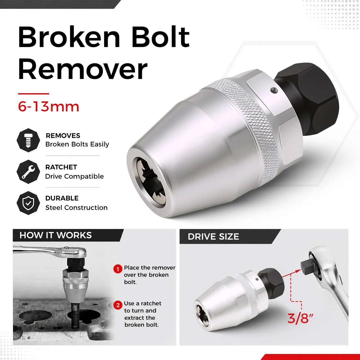Rimozione Viti Rotte Set Estrattore 6-13mm Manuale Resistente