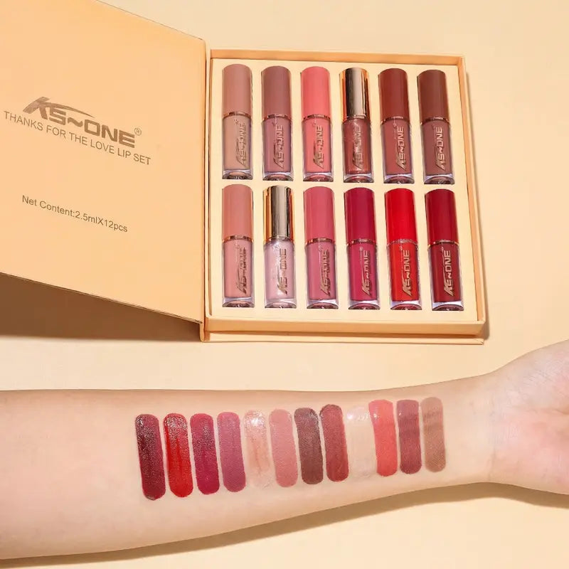 Confezione da 12 - Colorazione Lunga Tenuta Set Rossetti Liquidi Opachi Idratanti