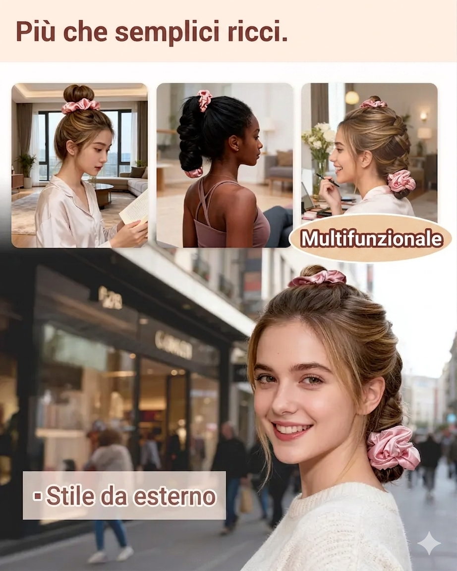 Bigodino Satinato Multiuso Per Capelli Grandi Con Scrunchie