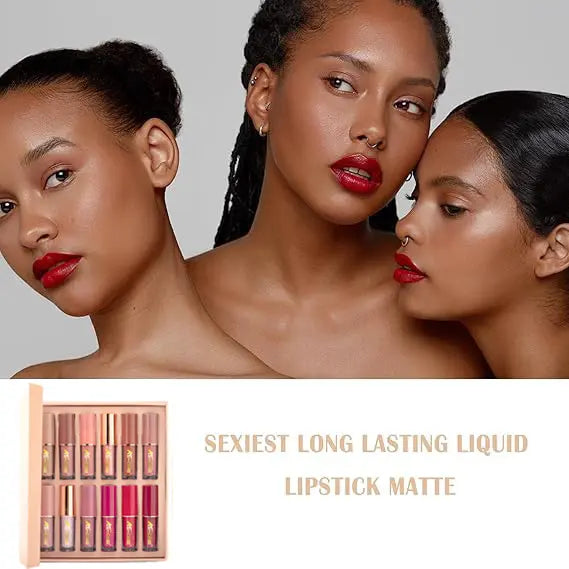 Confezione da 12 - Colorazione Lunga Tenuta Set Rossetti Liquidi Opachi Idratanti