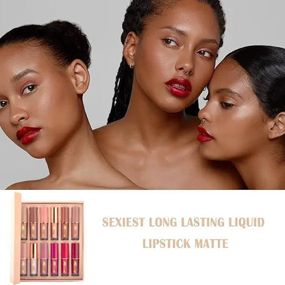 Confezione da 12 - Colorazione Lunga Tenuta Set Rossetti Liquidi Opachi Idratanti