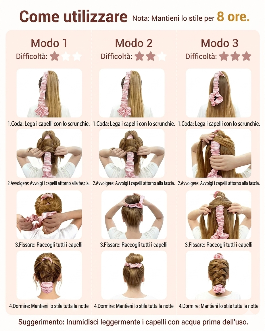 Bigodino Satinato Multiuso Per Capelli Grandi Con Scrunchie