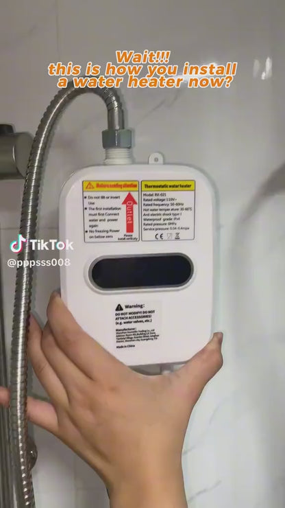 Scaldabagno elettrico istantaneo da 3500 W con doccetta e display LCD, per acqua calda immediata, facile da installare, ideale per bagni, cucine e camper. Elettrodomestico in acciaio inossidabile bianco.