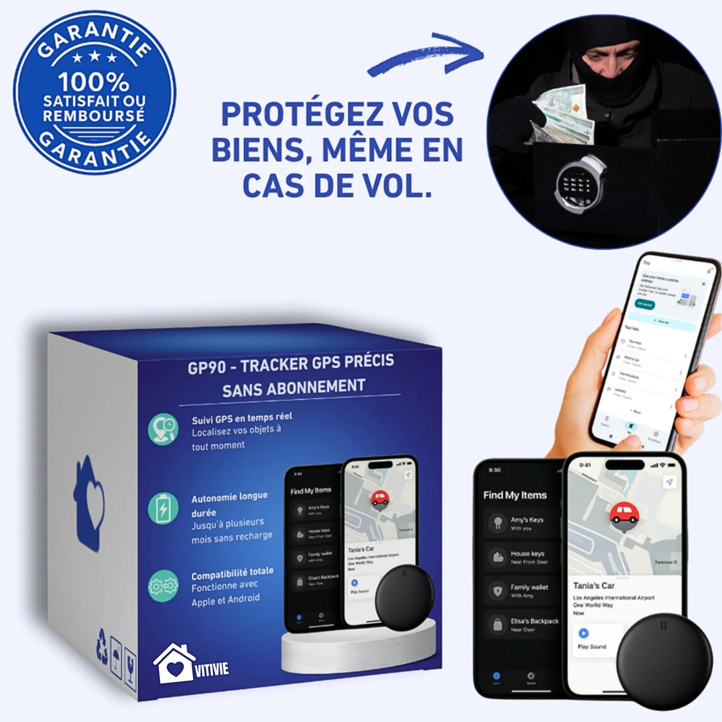 GP90 - Localizzatore GPS preciso senza abbonamento (Android/Apple)